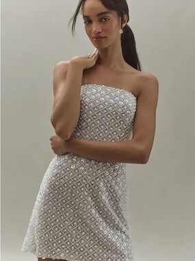By Watters Crescendo Strapless Beaded Mini Dress in White